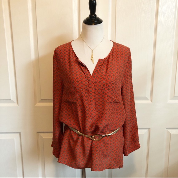 Joie Silk Print Orange Red Tunic Blouse - Picture 9 of 9